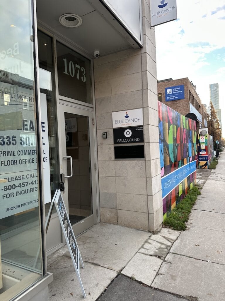 Exterior of Blue Canoe Rosedale in Summerhill in Toronto the entrance off Yonge Street in Toronto.